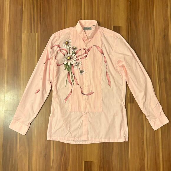 pink dress shirt with flower bouquet print size M - Picture 1 of 6